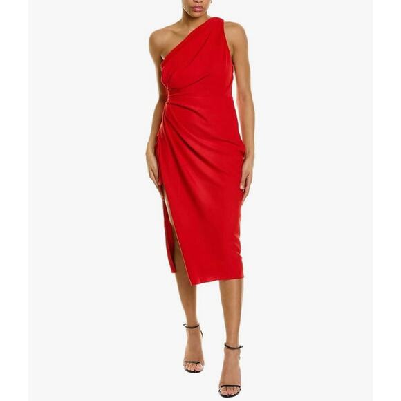 NWT Line & Dot One Shoulder Draped Slit Midi Dress – Red – Size M - Picture 1 of 13